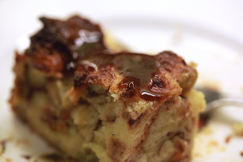 Molded Peach Bread Pudding With Raspberry Sauce